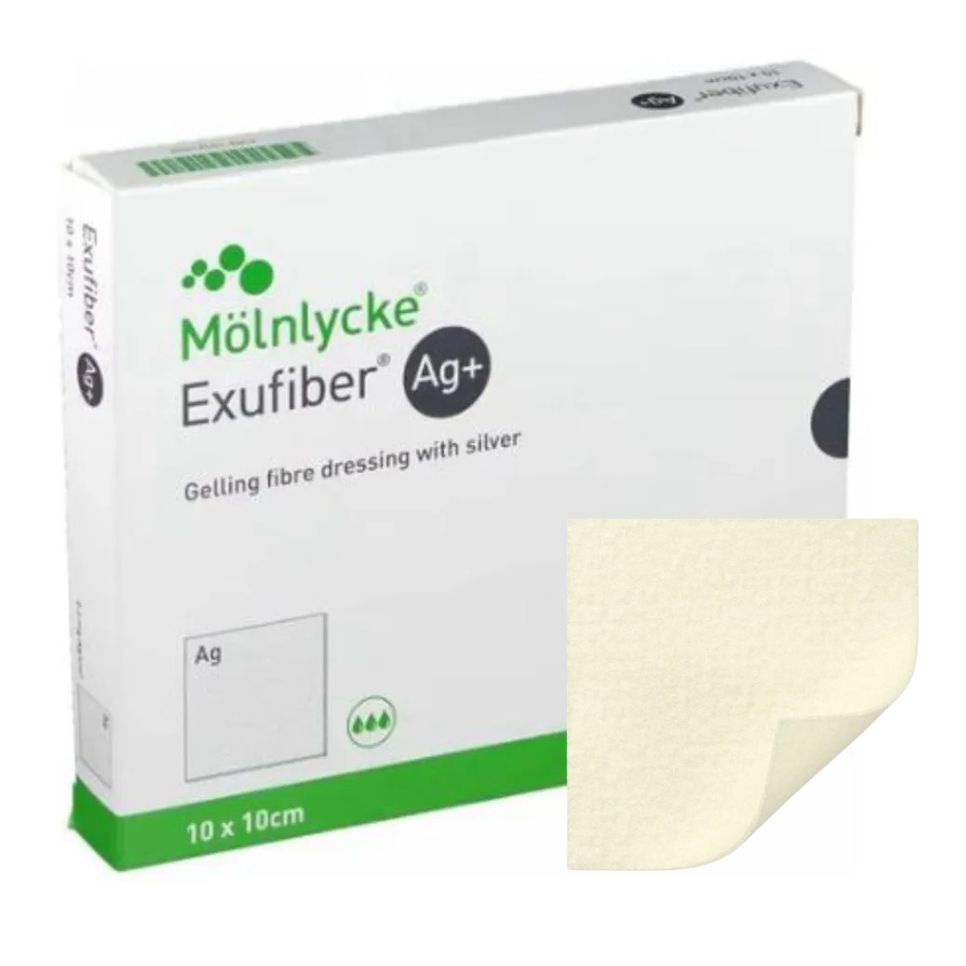 Curativo Fibra Gelificante AMB 10x10cm Exufiber AG+ MOLNLYCKE 603425 Unidade